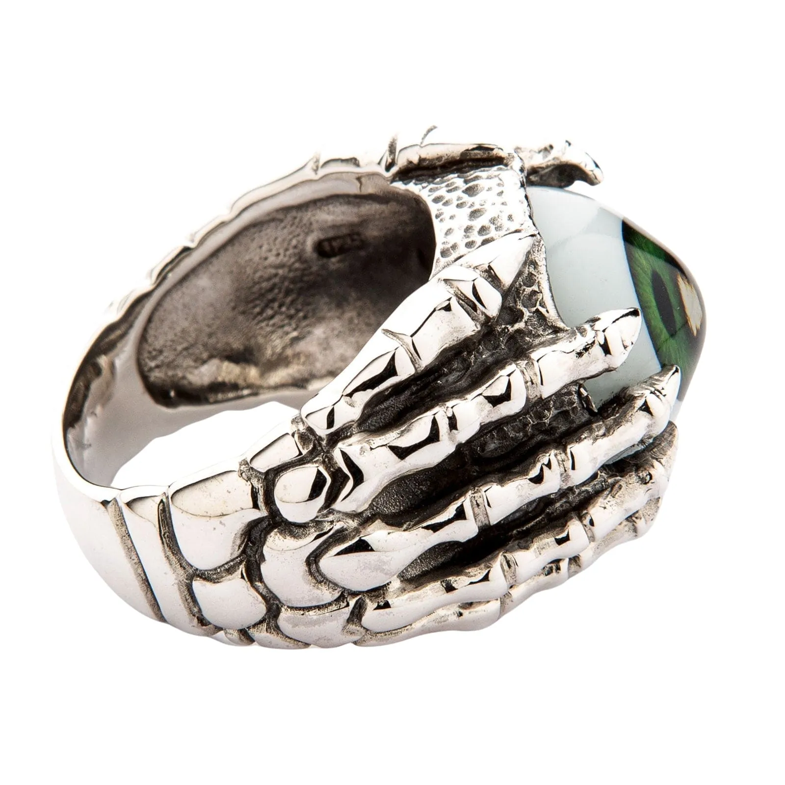 Green Eye Claw Sterling Silver Gothic Ring