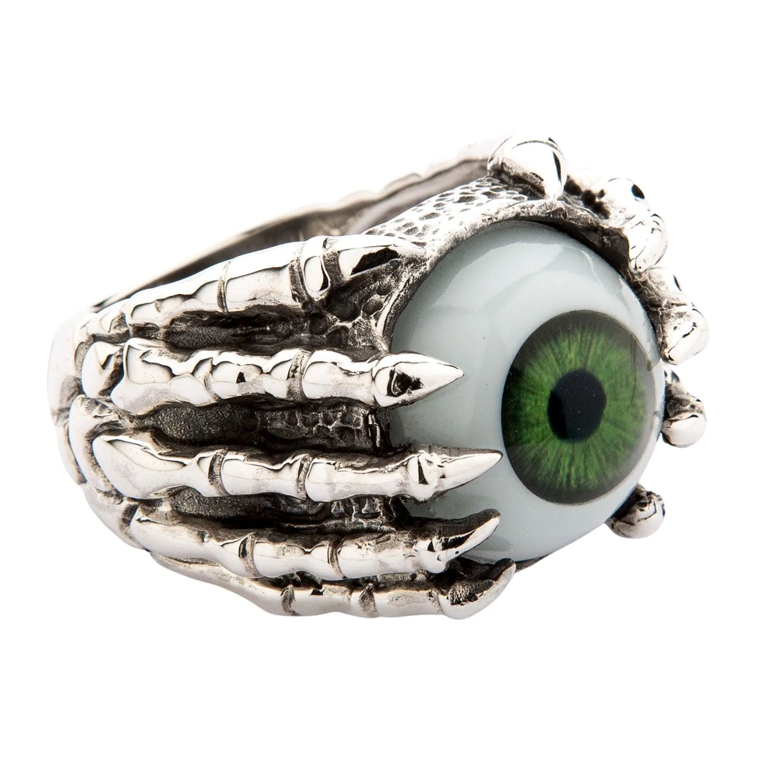 Green Eye Claw Sterling Silver Gothic Ring