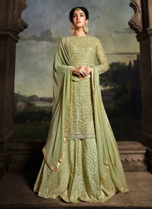 Green Floral Embroidered Heavy Palazzo Suit