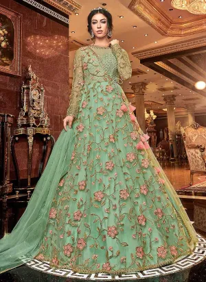 Green Floral Heavy Embroidered Anarkali