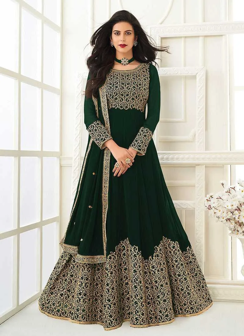 Green Heavy Embroidered Gown Style Anarkali