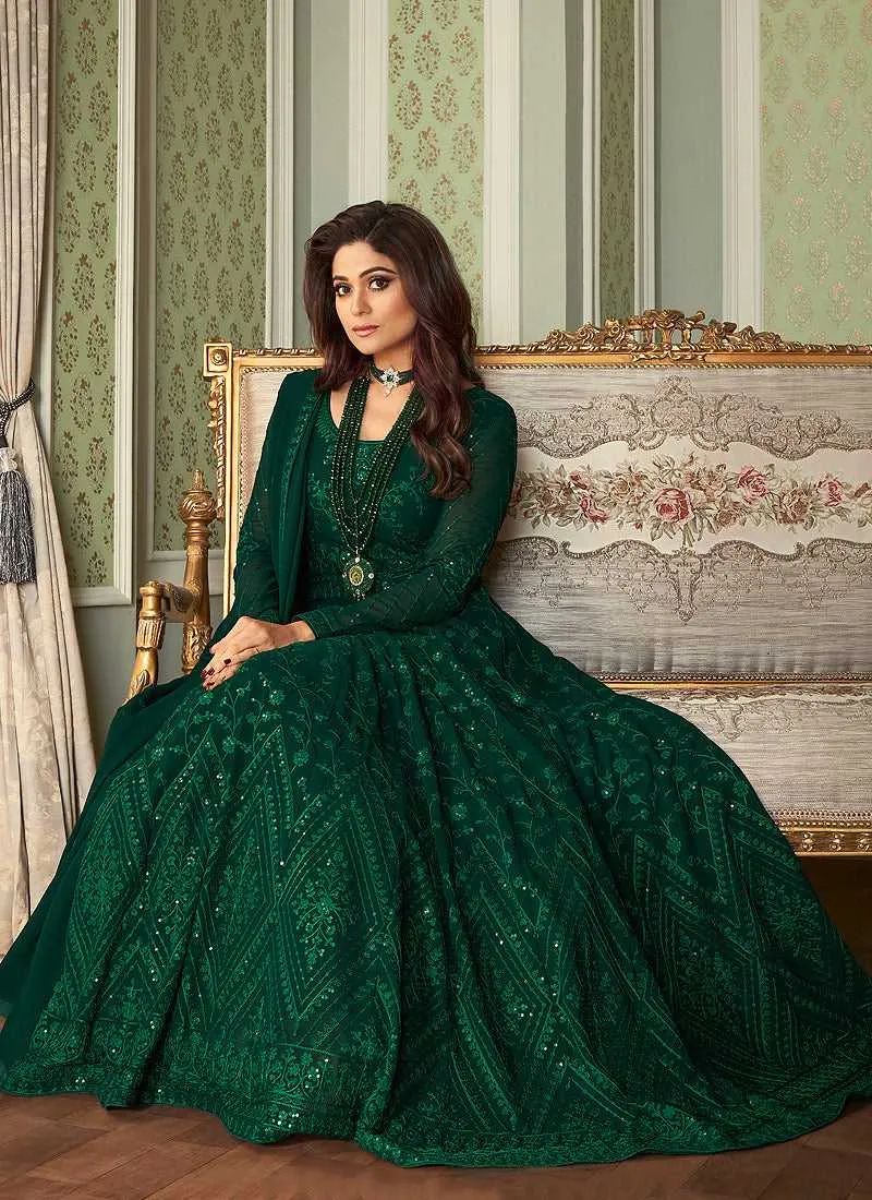 Green Heavy Embroidered Kalidar Anarkali Suit