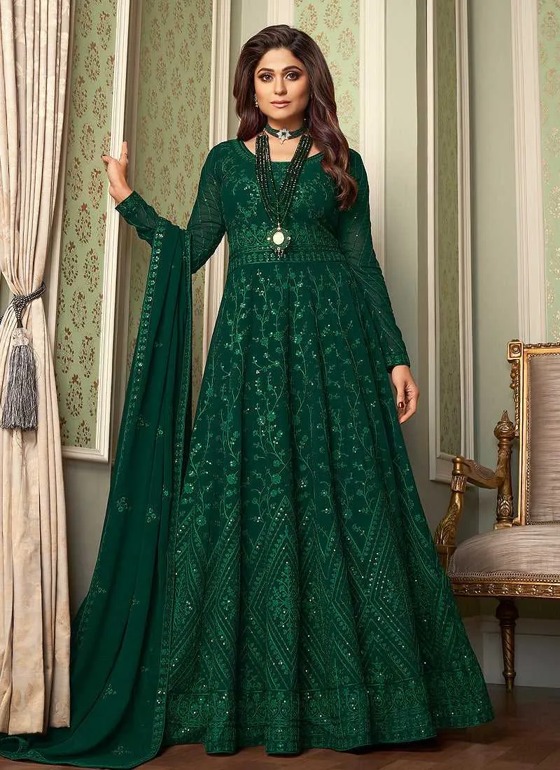 Green Heavy Embroidered Kalidar Anarkali Suit