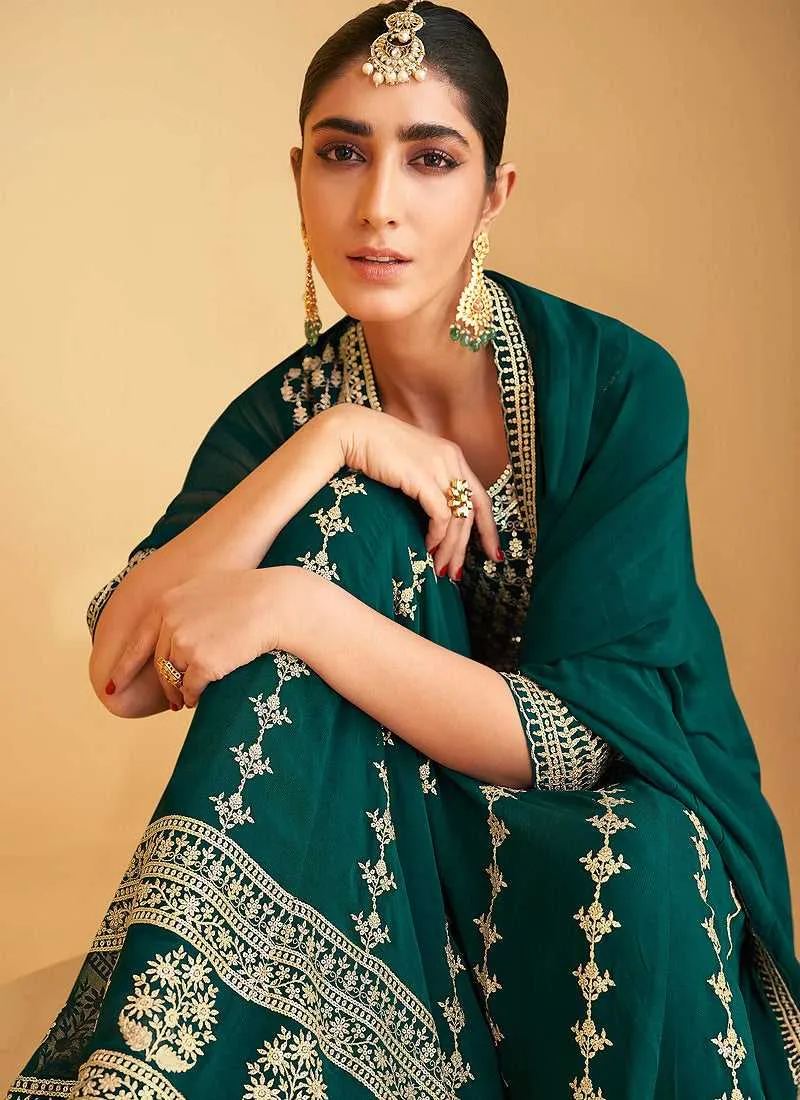 Green Sequin Embroidered Designer Kalidar Anarkali