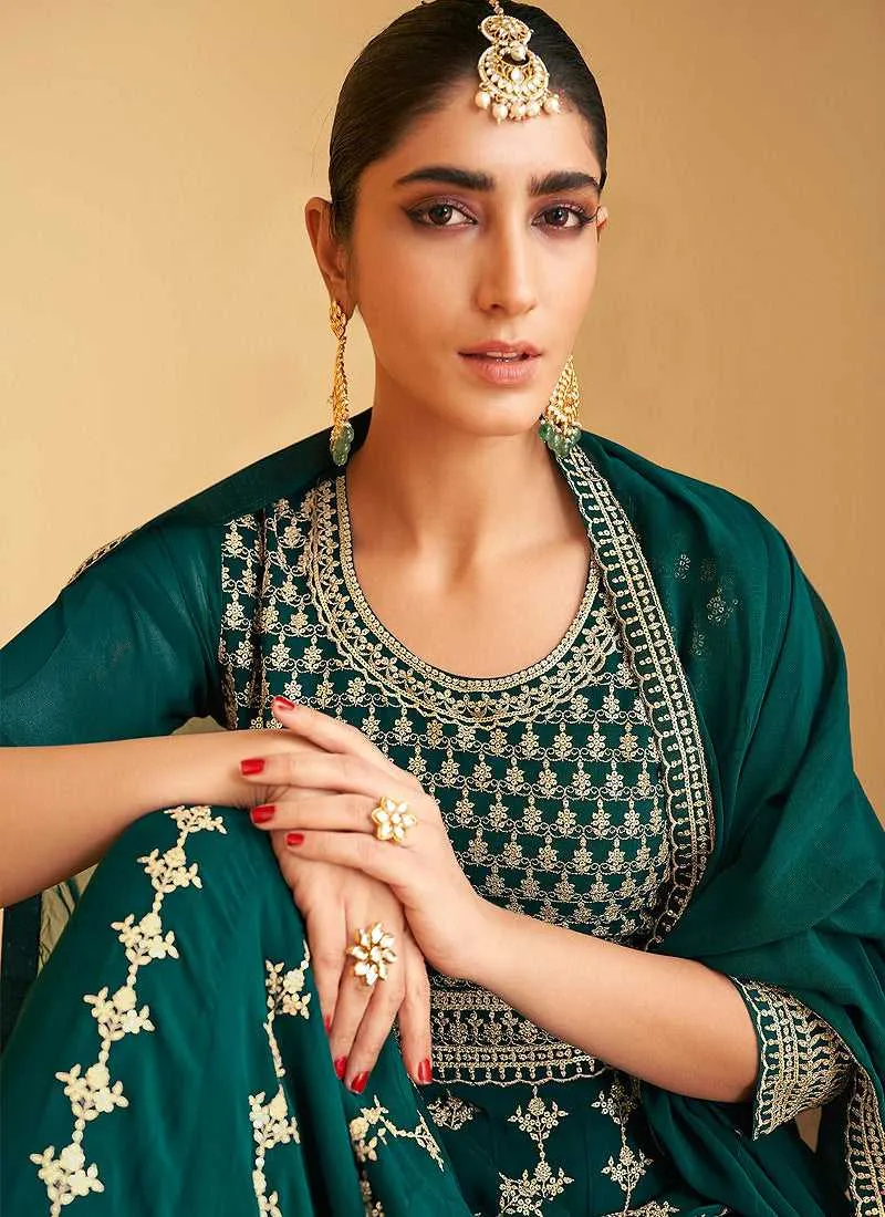 Green Sequin Embroidered Designer Kalidar Anarkali