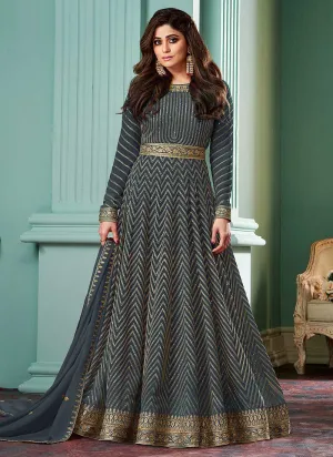 Grey Embroidered Floor touch Anarkali