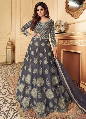 Grey Heavy Embroidered Gown Style Anarkali