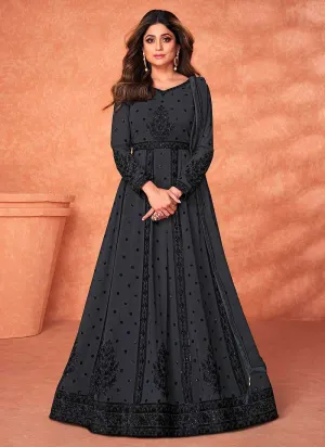 Grey Heavy Embroidered Kalidar Anarkali
