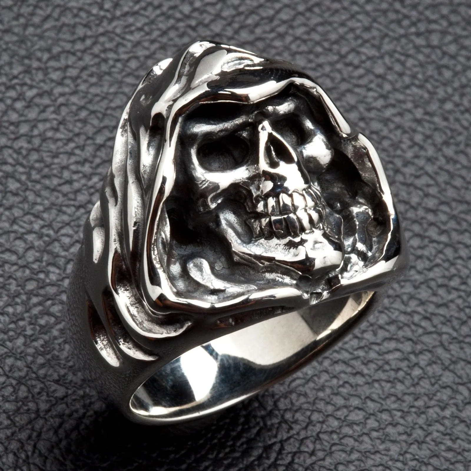 Grim Reaper Sterling Silver Hood Skull Ring