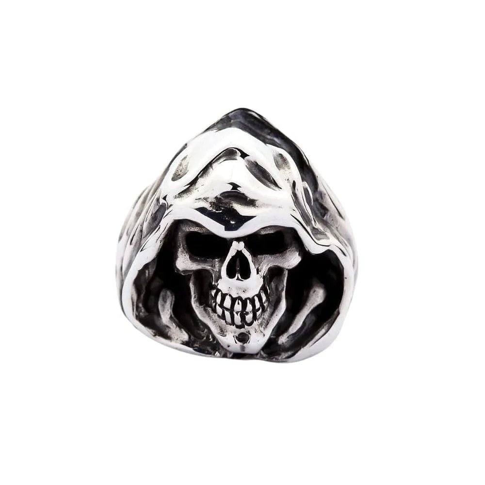 Grim Reaper Sterling Silver Hood Skull Ring