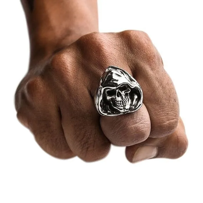 Grim Reaper Sterling Silver Hood Skull Ring