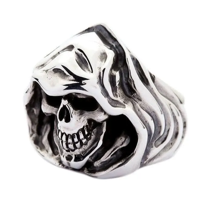 Grim Reaper Sterling Silver Hood Skull Ring
