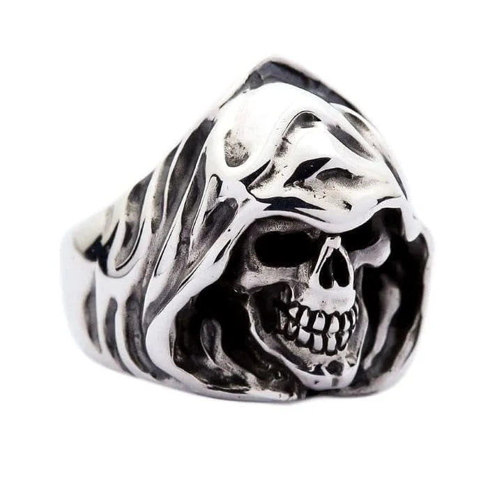 Grim Reaper Sterling Silver Hood Skull Ring