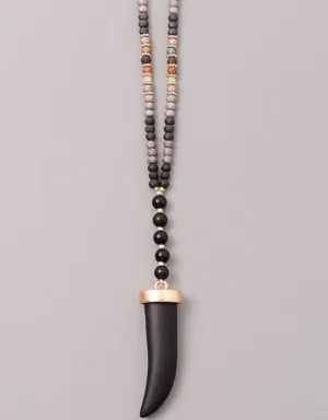 Gwyneth Beaded Horn Necklace in Black