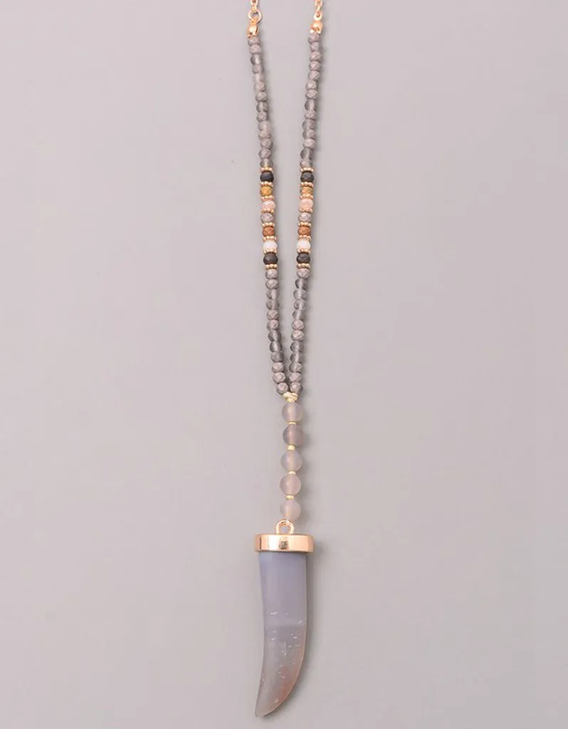 Gwyneth Beaded Horn Necklace in Grey