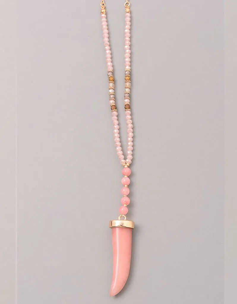 Gwyneth Beaded Horn Necklace in Grey