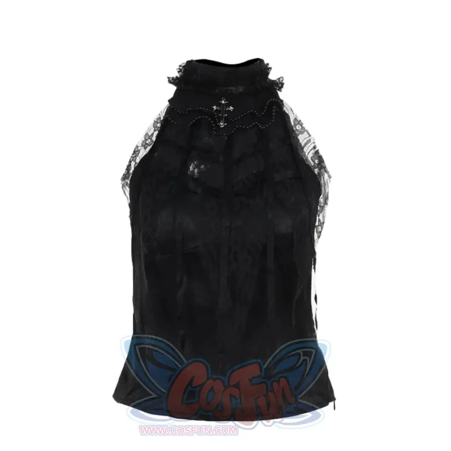 Halloween Gothic Rose Black Hanging Neck Top