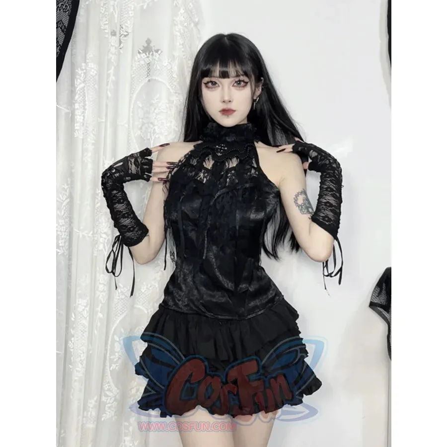 Halloween Gothic Rose Black Hanging Neck Top