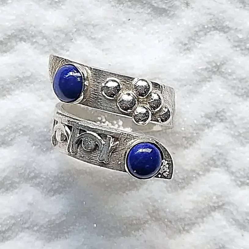 Handmade Sterling Silver Bypass Ring with Lapis Lazuli Cabochon | Boho Jewelry