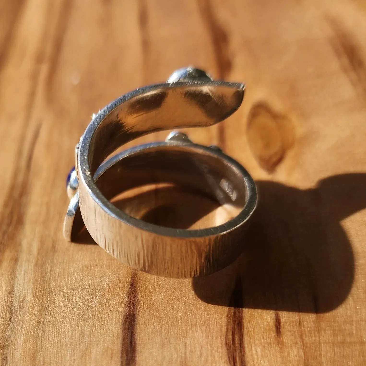 Handmade Sterling Silver Bypass Ring with Lapis Lazuli Cabochon | Boho Jewelry