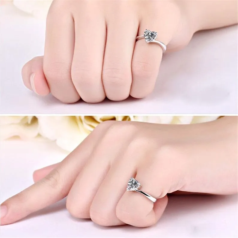 Heart Cut Moissanite Diamond Engagement Ring, White Gold Unique Ring, Dainty Diamond Wedding ring, Anniversary Gift Rings