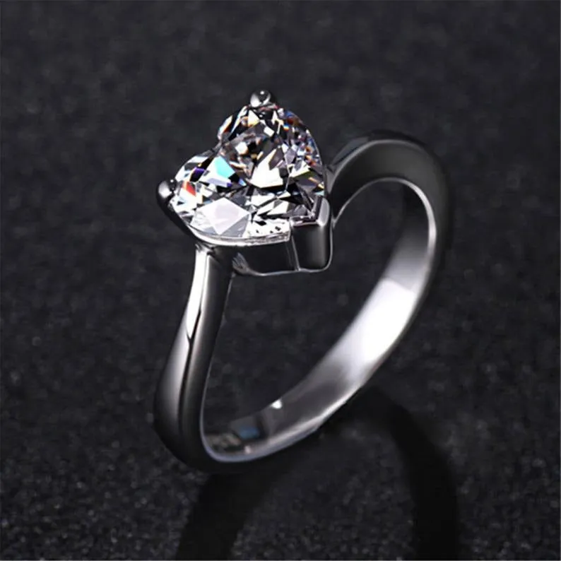 Heart Cut Moissanite Diamond Engagement Ring, White Gold Unique Ring, Dainty Diamond Wedding ring, Anniversary Gift Rings