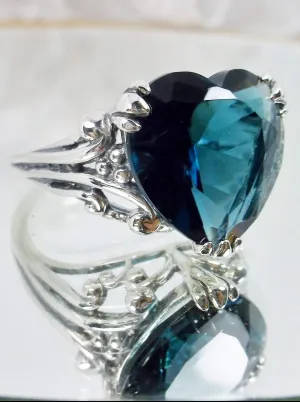 Heart Ring, London Blue Gemstone, Art Deco Jewelry #D213
