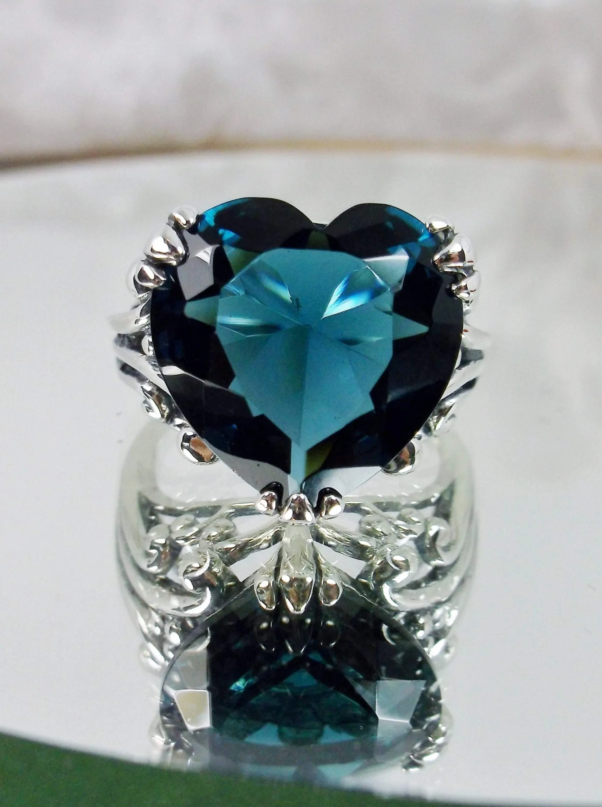 Heart Ring, London Blue Gemstone, Art Deco Jewelry #D213