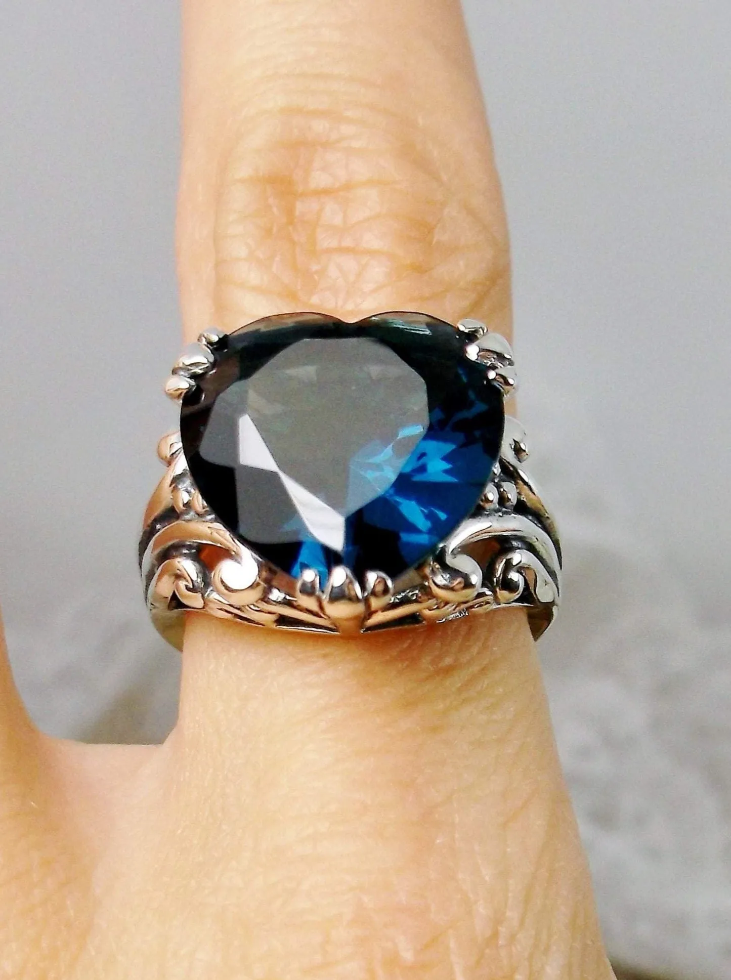Heart Ring, London Blue Gemstone, Art Deco Jewelry #D213