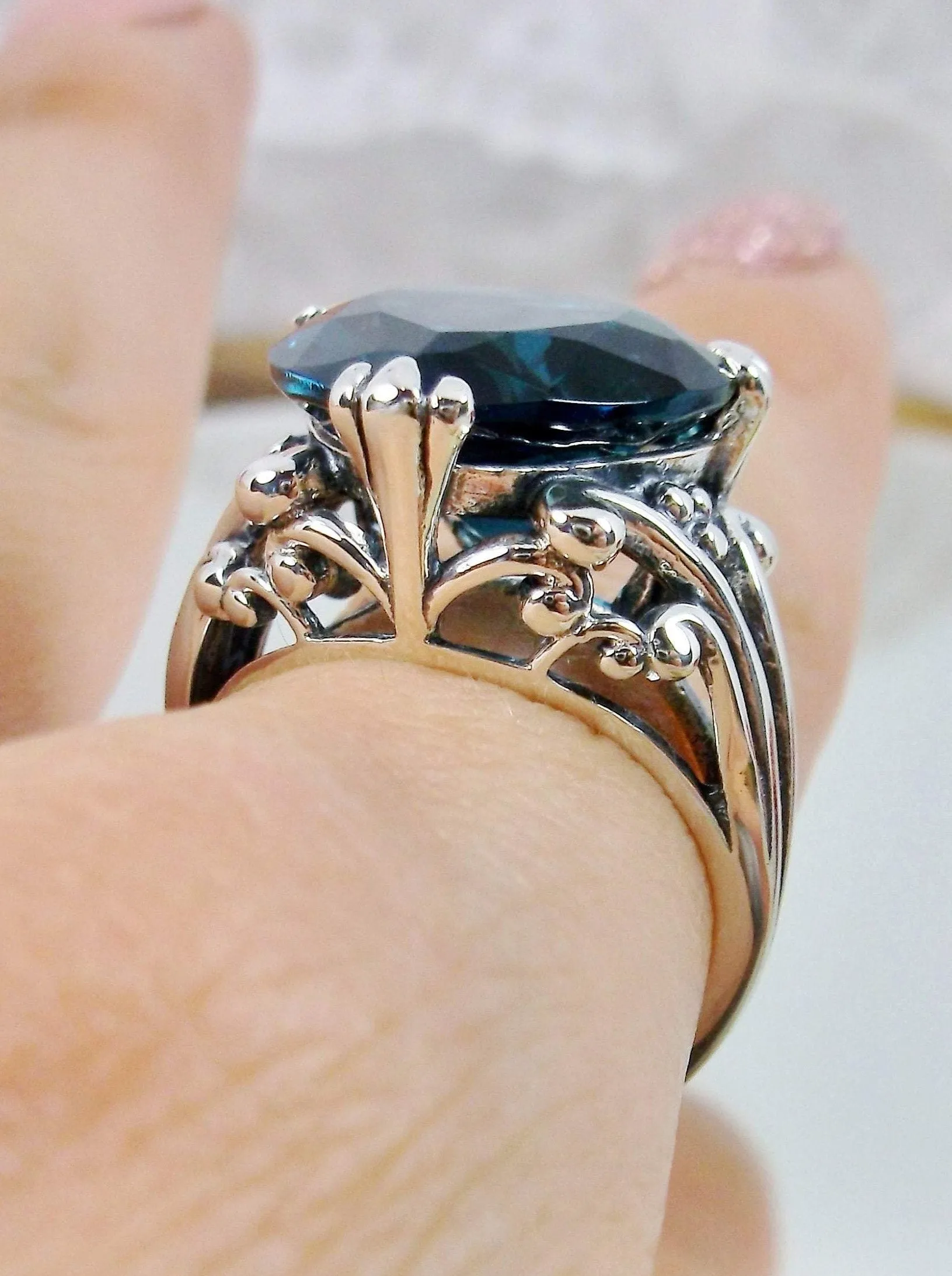Heart Ring, London Blue Gemstone, Art Deco Jewelry #D213
