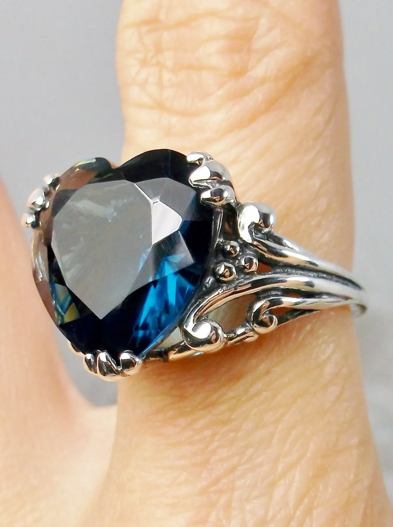 Heart Ring, London Blue Gemstone, Art Deco Jewelry #D213