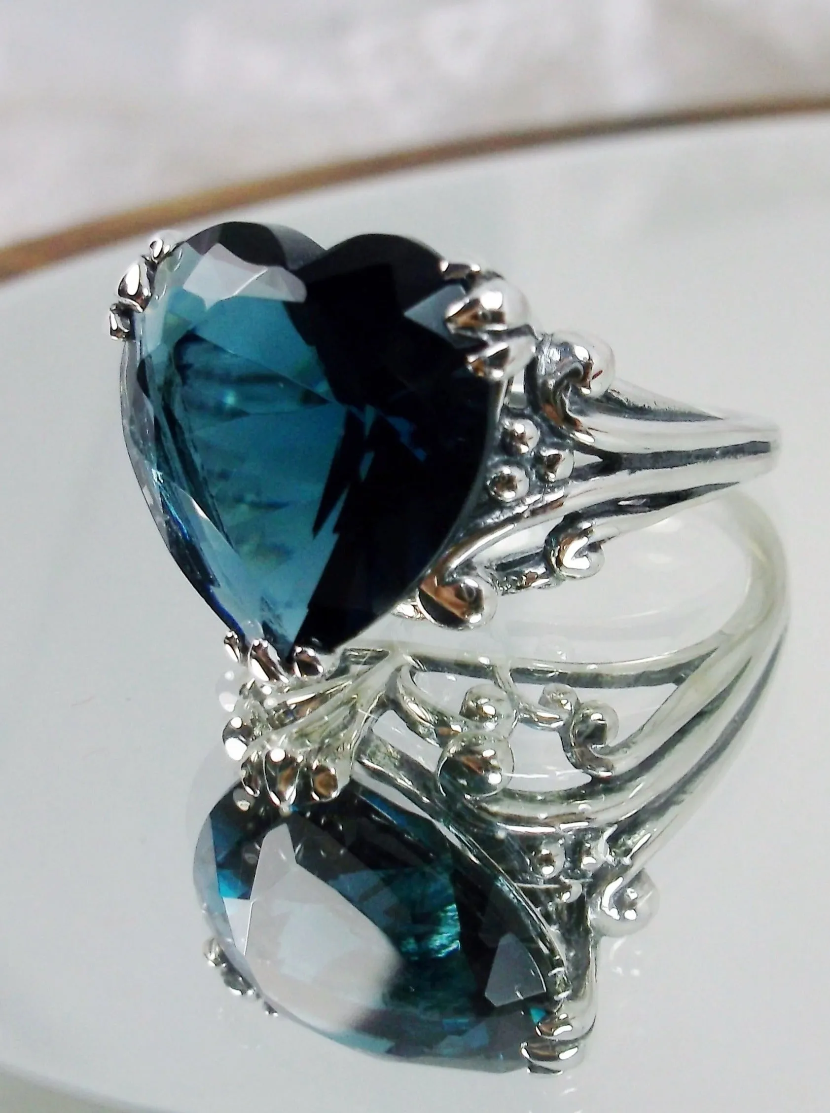 Heart Ring, London Blue Gemstone, Art Deco Jewelry #D213
