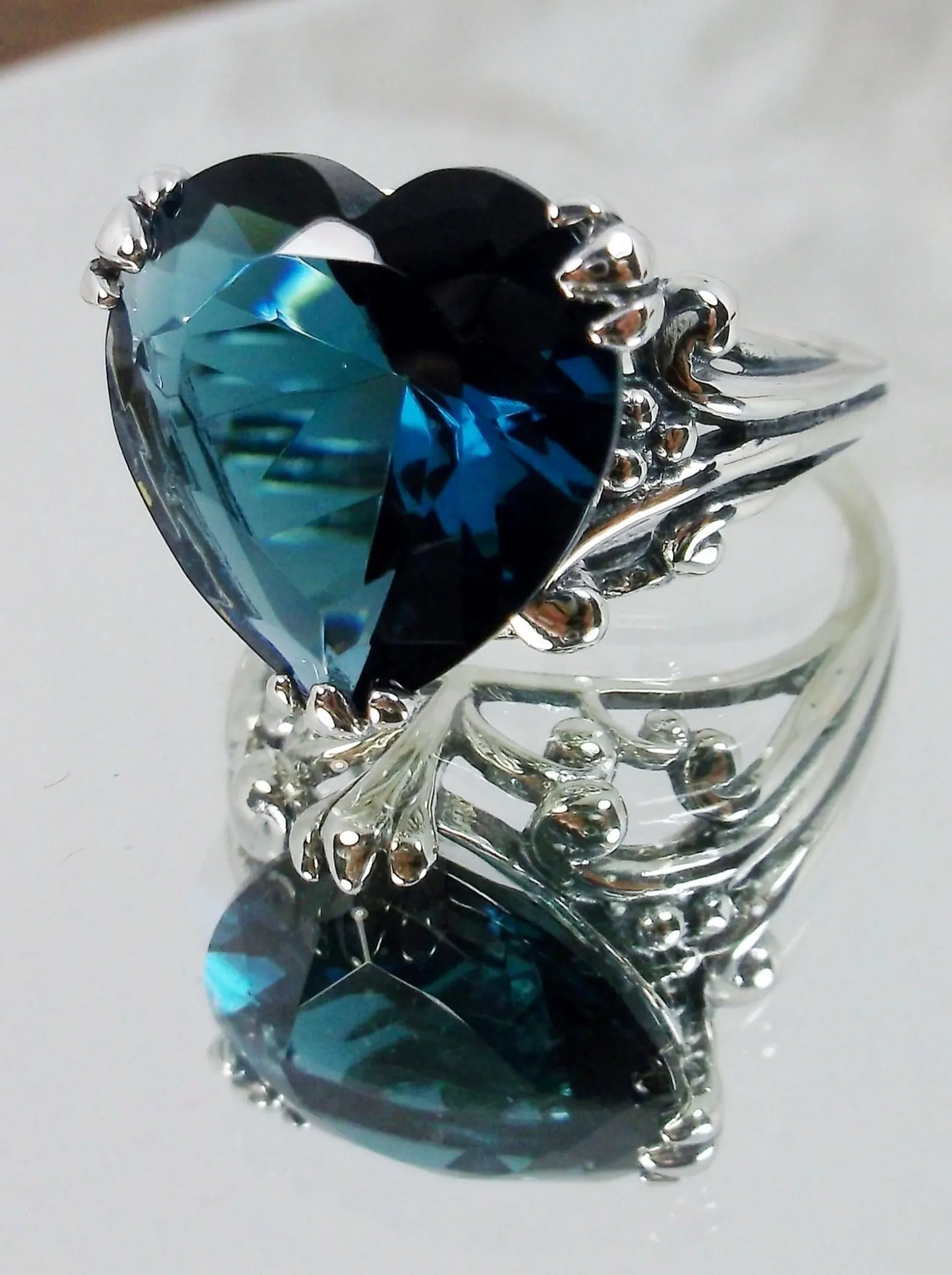 Heart Ring, London Blue Gemstone, Art Deco Jewelry #D213