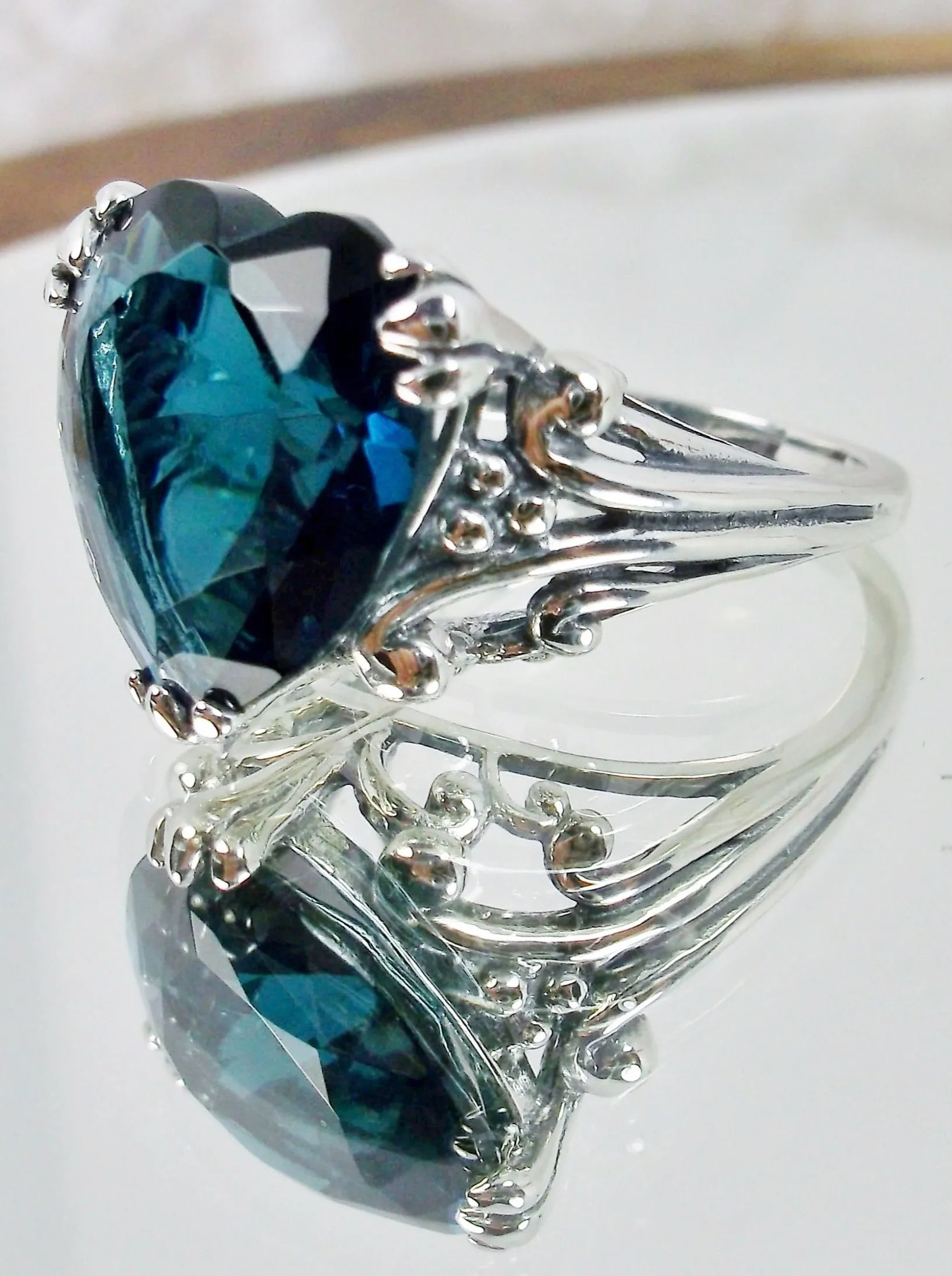 Heart Ring, London Blue Gemstone, Art Deco Jewelry #D213