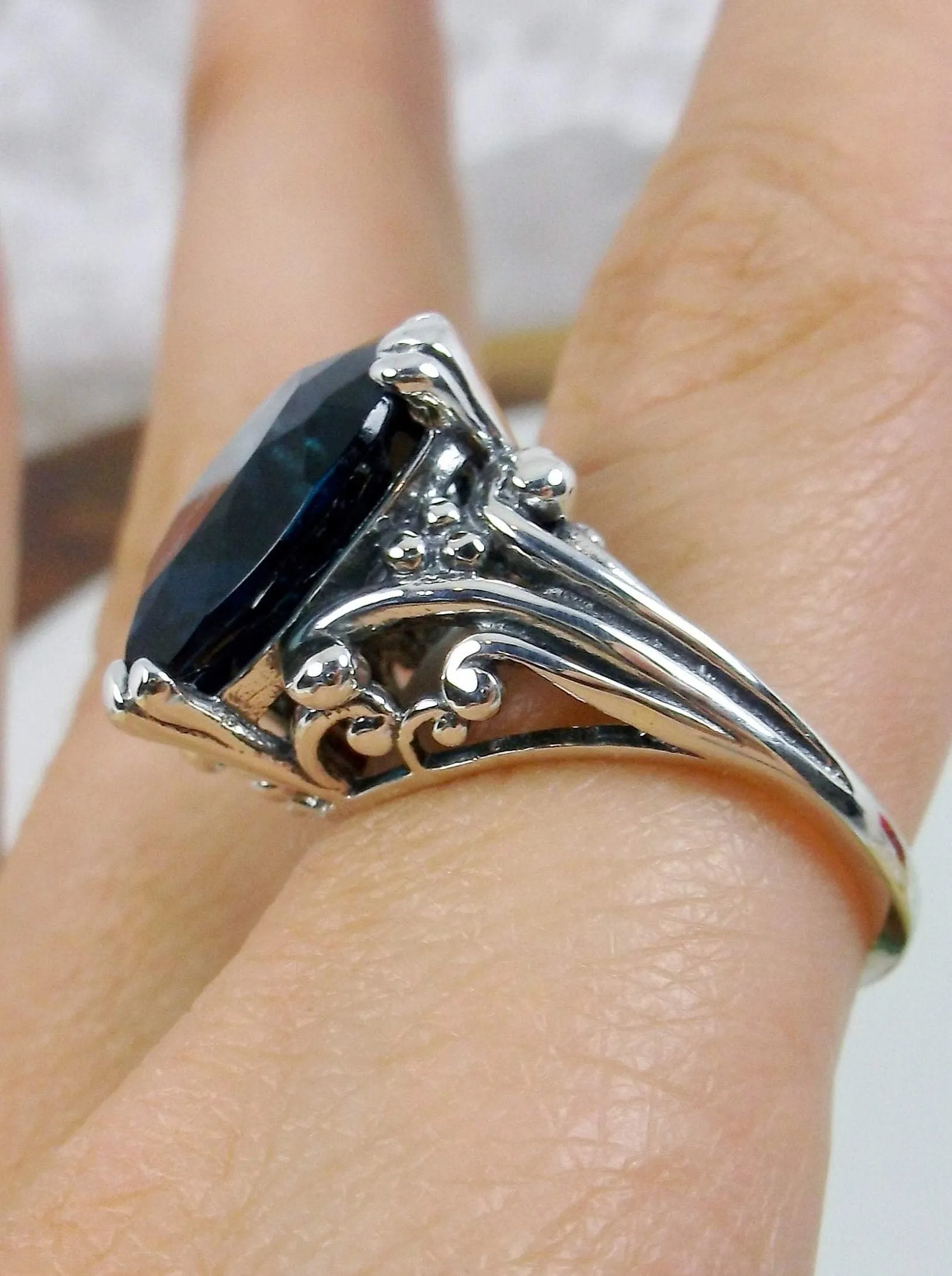 Heart Ring, London Blue Gemstone, Art Deco Jewelry #D213