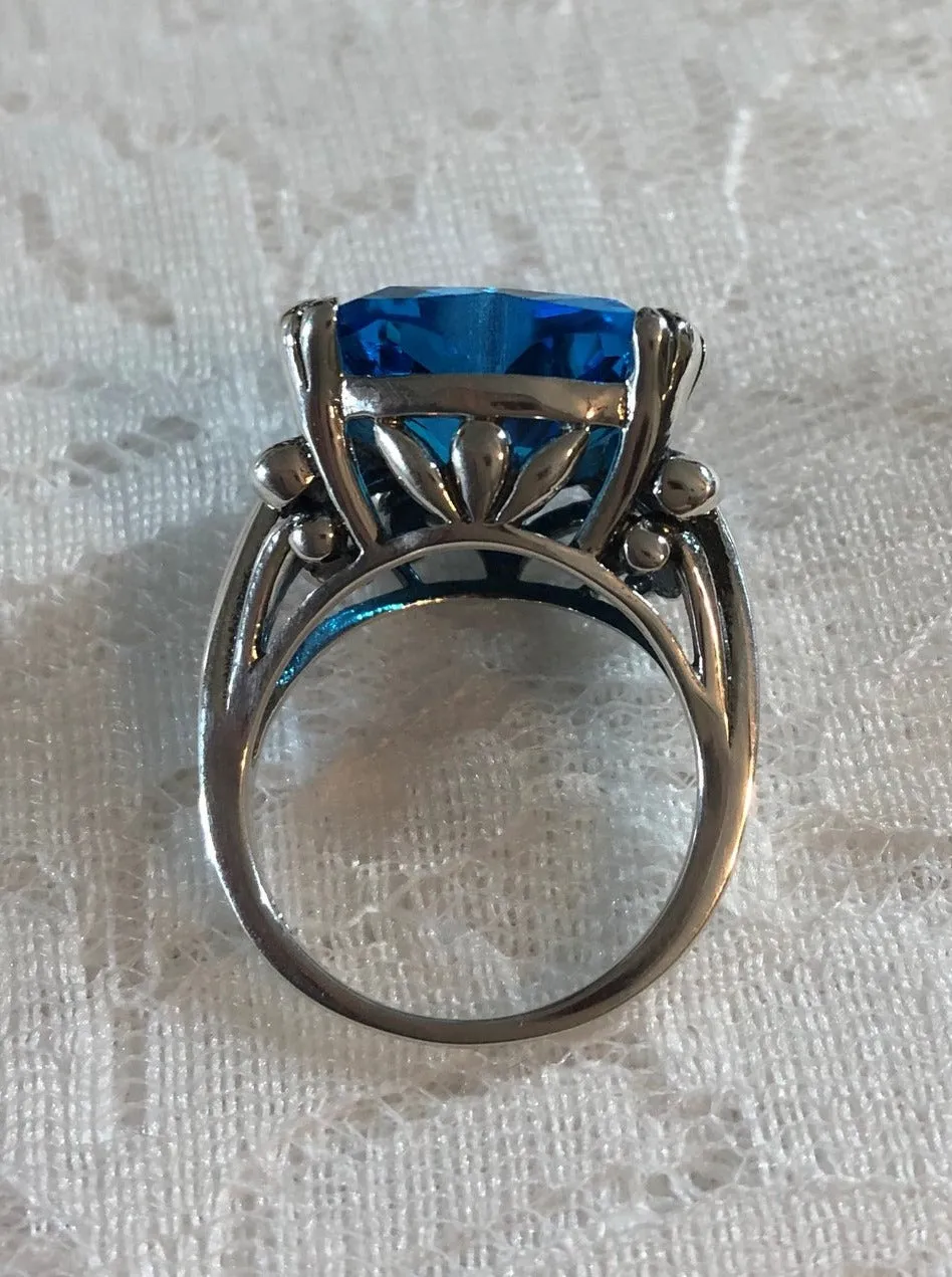 Heart Ring, Size 8, Swiss Blue Gem, Art Deco Jewelry #D213 - Ready to Ship
