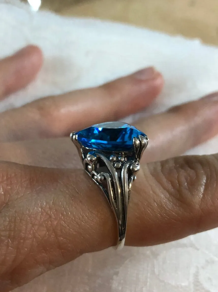 Heart Ring, Size 8, Swiss Blue Gem, Art Deco Jewelry #D213 - Ready to Ship