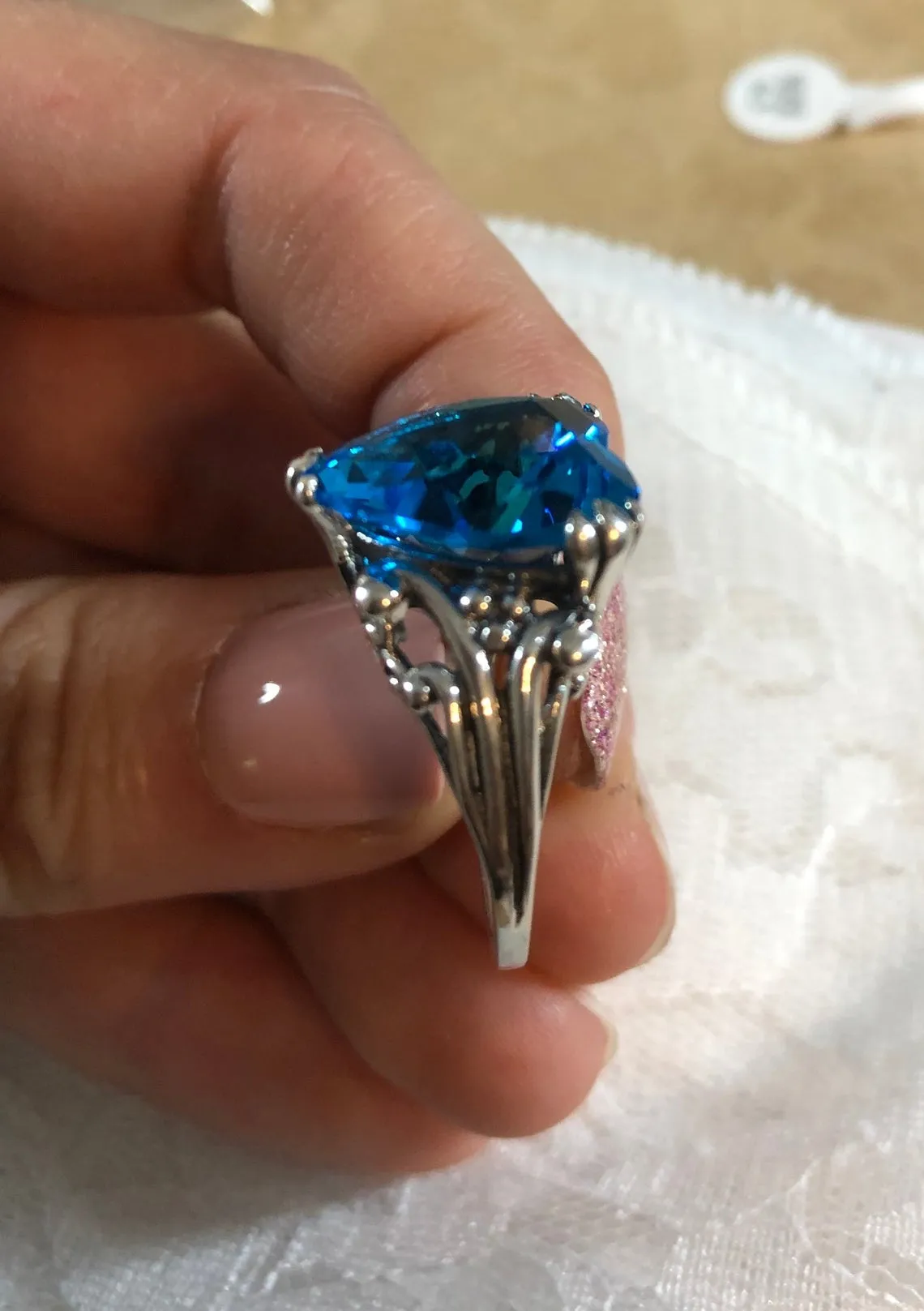 Heart Ring, Size 8, Swiss Blue Gem, Art Deco Jewelry #D213 - Ready to Ship