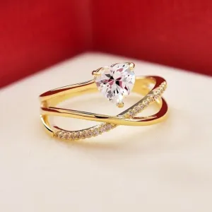 Heart Shape Moissanite Ring, white gold Unique Love Ring, unique Half Eternity wedding ring, bridal anniversary gift, antique Wedding rings