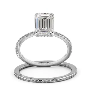 Hidden Halo Emerald Diamond Engagement Ring Set For Women- 725
