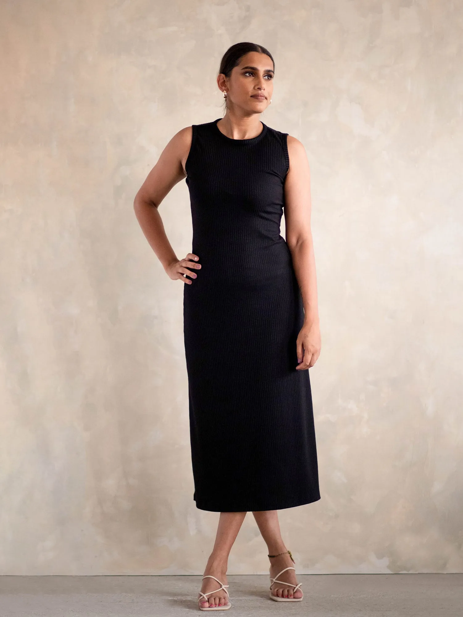 High Neck Ribbed Midi Dress