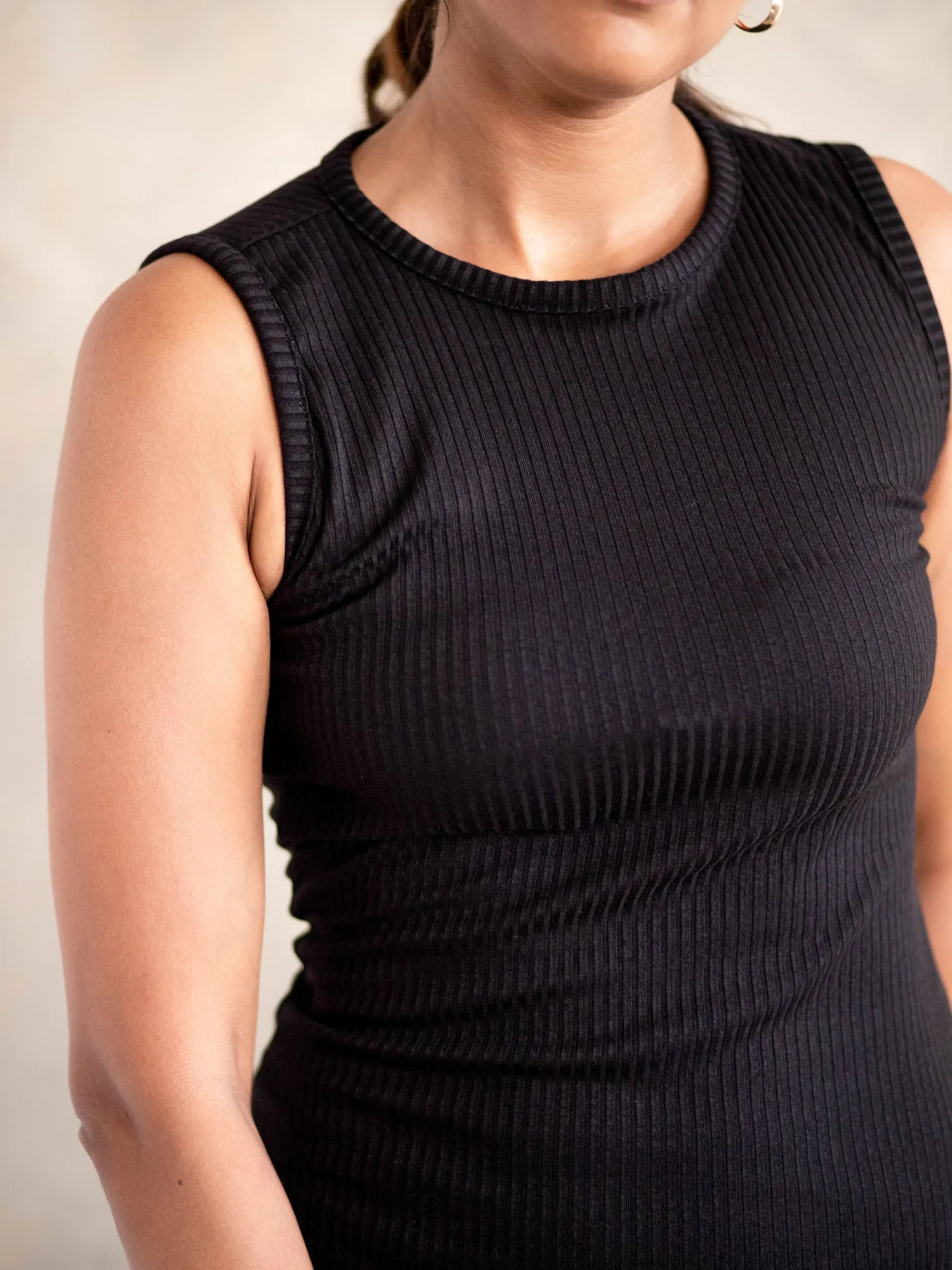 High Neck Ribbed Midi Dress