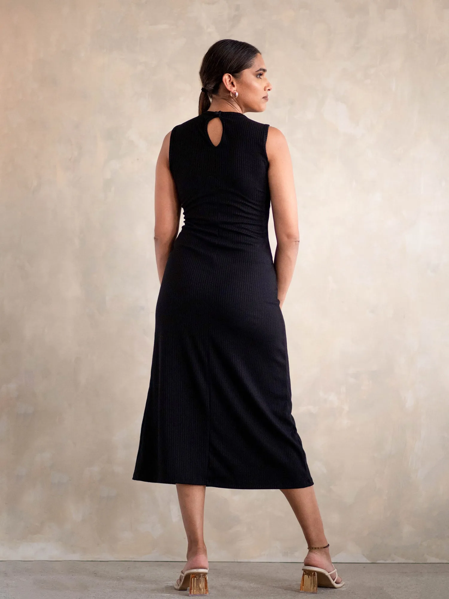 High Neck Ribbed Midi Dress