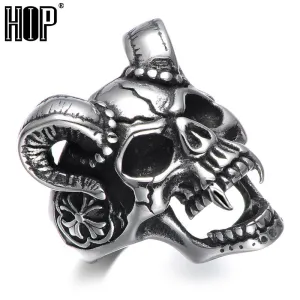 HIP Punk Gothic Casting Evil Damn Vampire Goat Head Bone Ring Titanium Stainless Steel Skull Ring for Men Jewelry