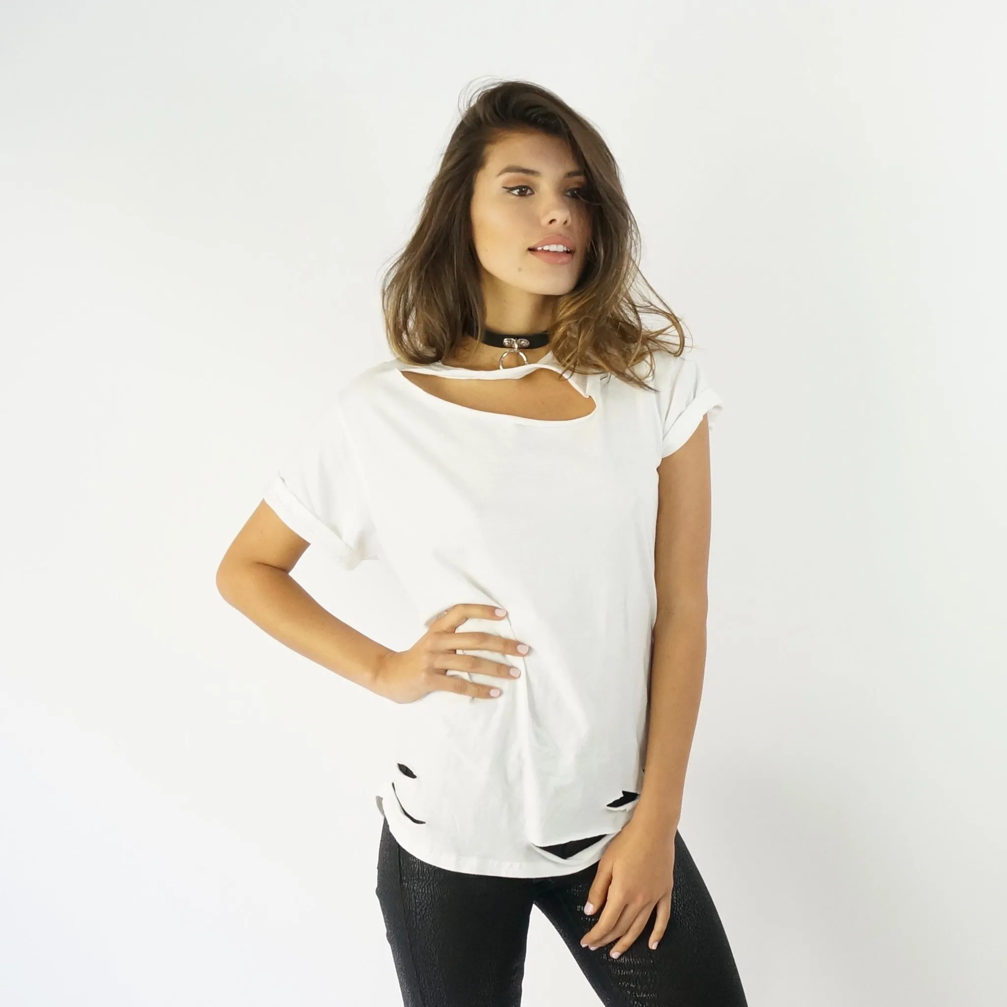 I'll Meet You There Open Back Lace Up Tee - Available In Black