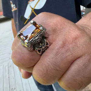 Imperial Topaz Dragon Claw Axe Sterling Silver Gothic Ring