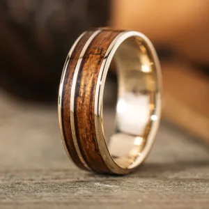 (In-Stock) The USS North Carolina | Men's 10k Yellow Gold Wedding Band with USS North Carolina Battleship Teak Wood - Size 10 | 8mm Wide