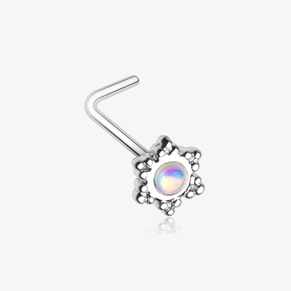 Iridescent Snowflake Sparkle L-Shaped Nose Ring