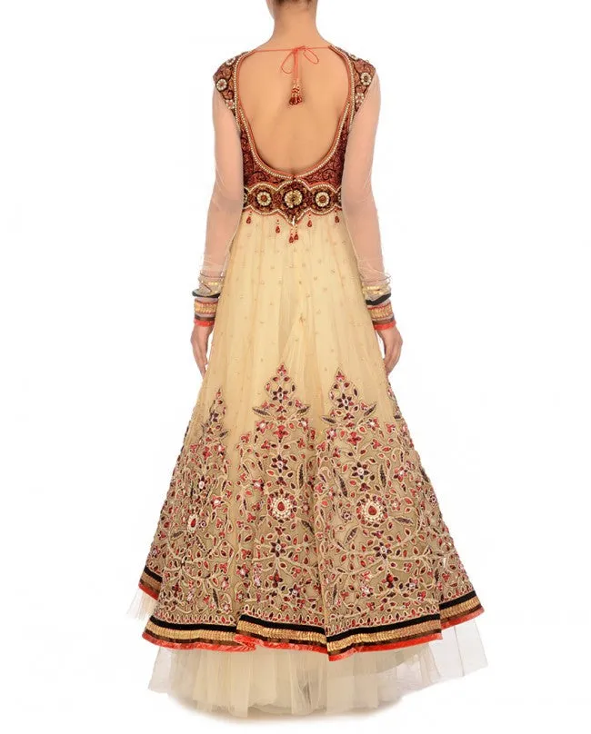 Ivory and orange bridal anarkali