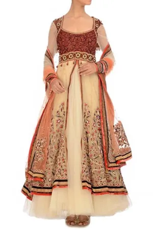 Ivory and orange bridal anarkali